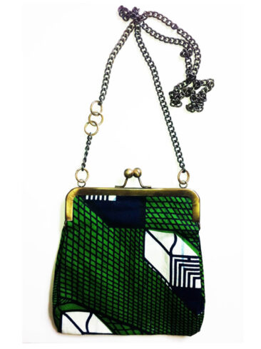 small bag with a green textile abstract pattern