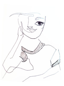 Abstract fine line drawing on a woman on pen on paper
