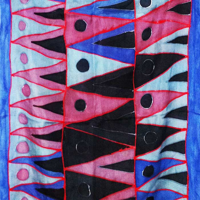 Textile print in blue and pink with triangles
