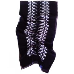 Black textile print with white abstract pattern