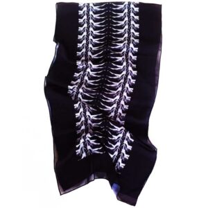 Black textile print with white abstract pattern