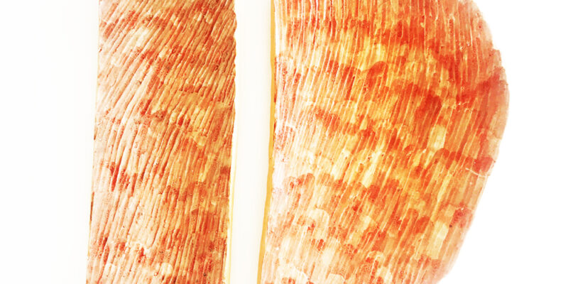 surface design in red on ceramic tray