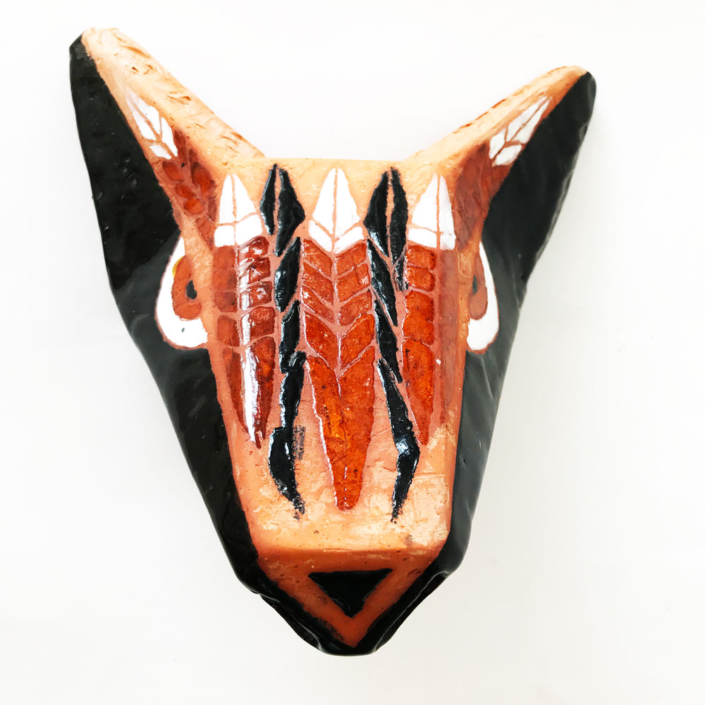 Wolf head in black with red stripes